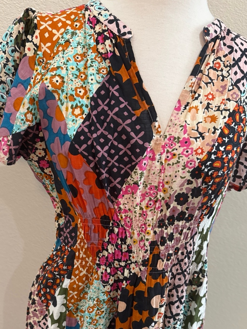 Uncle Frank 72587 Patched Up Maxi Dress Medium Cotton Multicolor Short Sleeve - Picture 5 of 7
